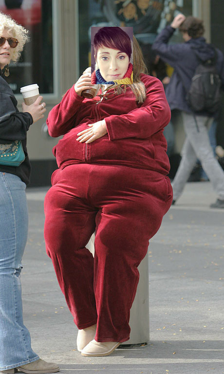 Vanessa Minnillo wearing a 350lb fat suit in NYC